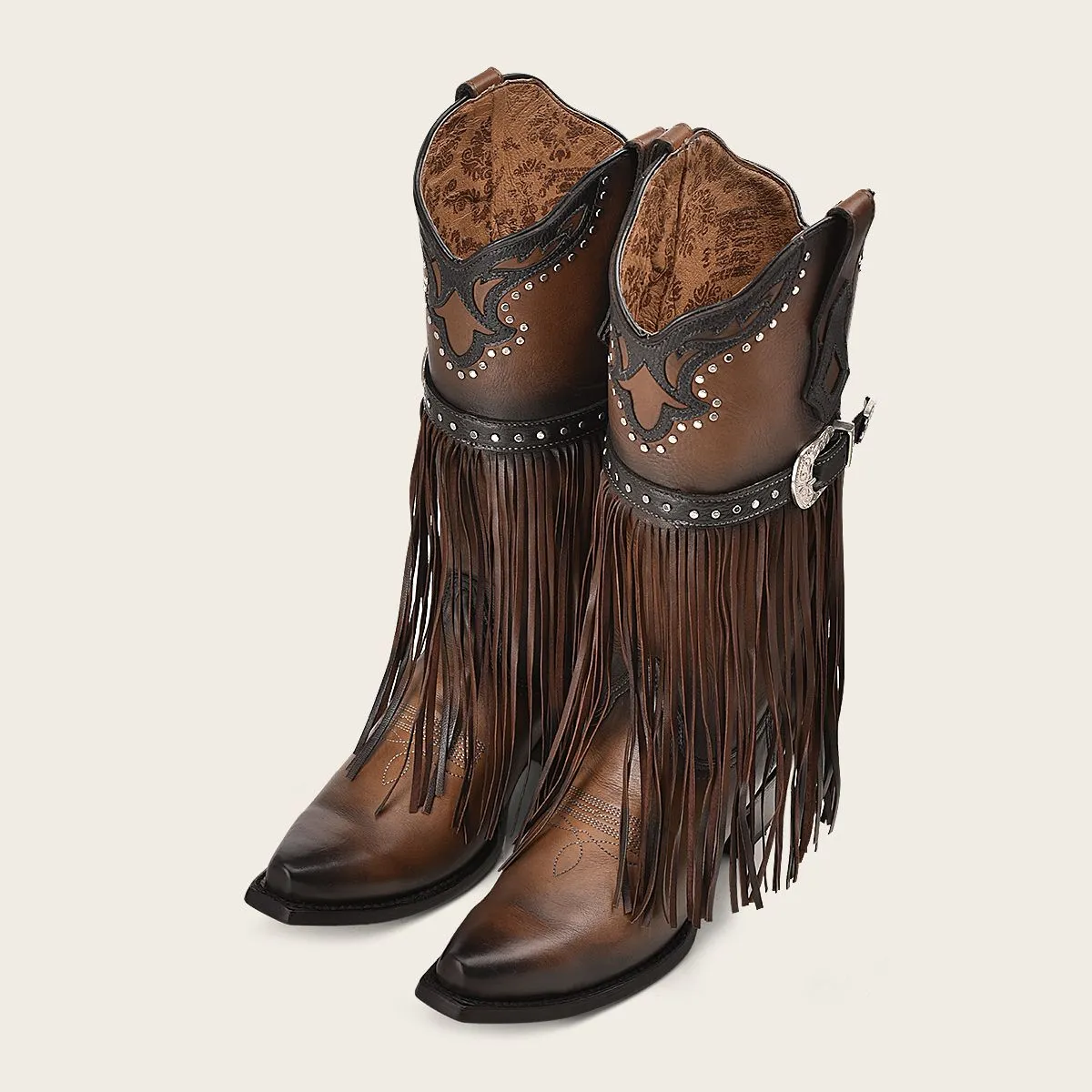 1GAXRS - Cuadra brown western cowgirl fringed leather boots for women