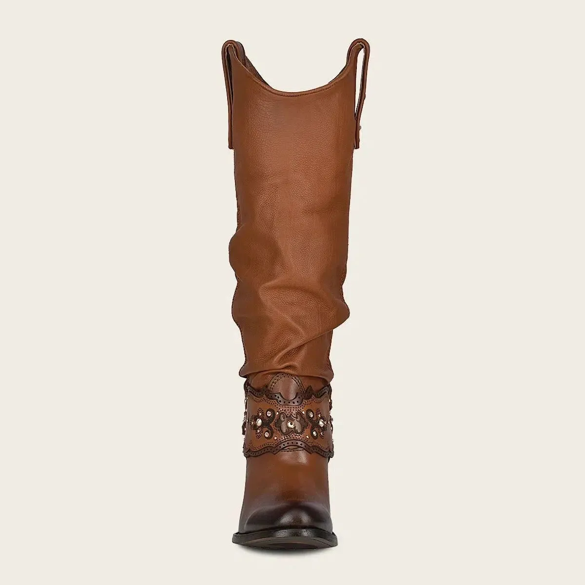 1Z41RS - Cuadra golden casual cowgirl leather knee high boots for women