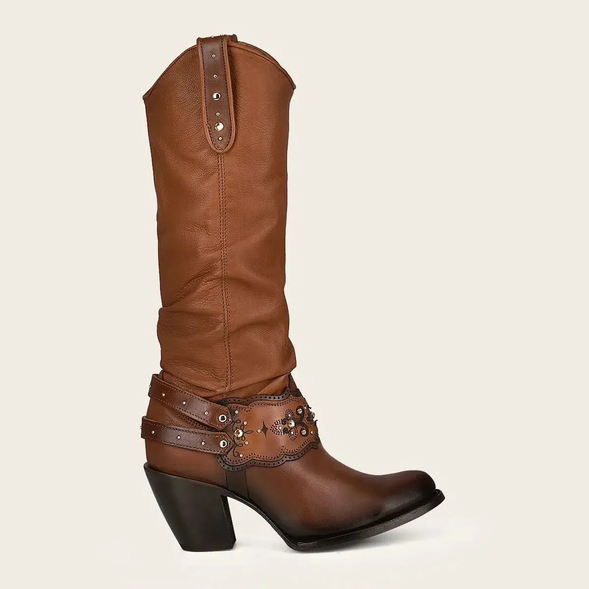 1Z41RS - Cuadra golden casual cowgirl leather knee high boots for women