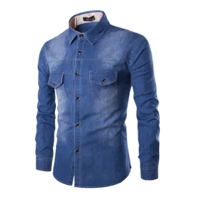 2022 High Quality Cotton Jeans Shirts Male Slim Solid Long Sleeve Denim Shirts Men Clothes Casual Ch