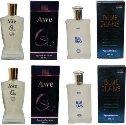 A one Awe Perfume and Blue Jeans Perfume 100ML Each (Pack of 4) Eau de Perfume - 400 ml (For Men)