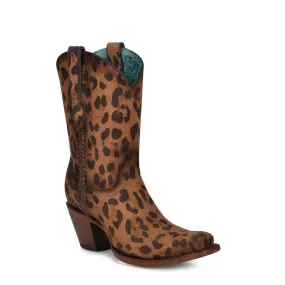 A4245 - Corral brown leopard western leather mid calf boots for women