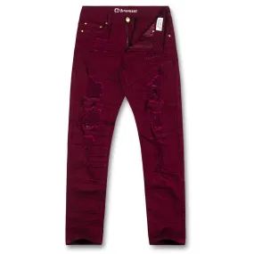 Argonaut Nations Men Ripped Skinny Fit Denim Jeans (Burgundy)