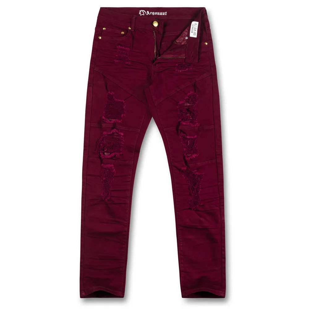 Argonaut Nations Men Ripped Skinny Fit Denim Jeans (Burgundy)