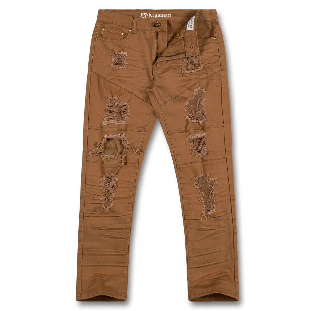 Argonaut Nations Men  Skinny Fit Denim Ripped Jeans (Wheat)