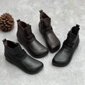 Autumn Solid Leather Retro Handmade Flat Boots