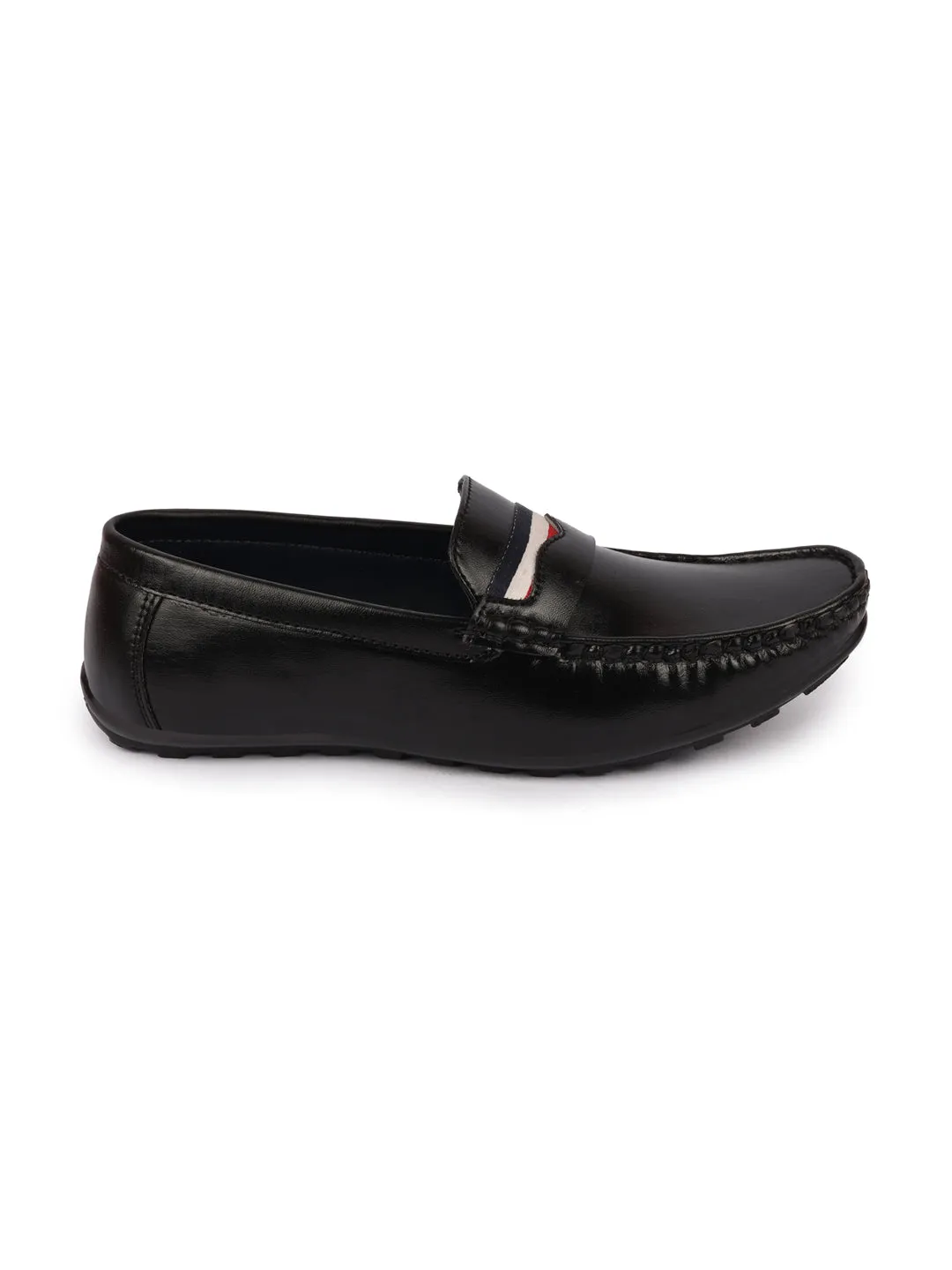 Basics Men Black Colored Stripe Design Casual Slip On Loafers and Moccasin Shoes all