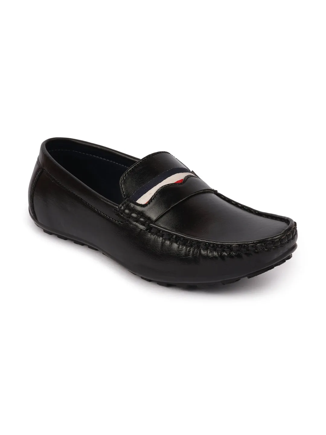 Basics Men Black Colored Stripe Design Casual Slip On Loafers and Moccasin Shoes all