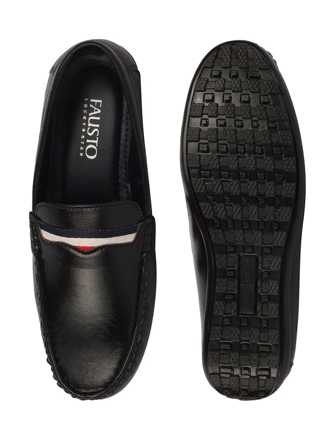 Basics Men Black Colored Stripe Design Casual Slip On Loafers and Moccasin Shoes all