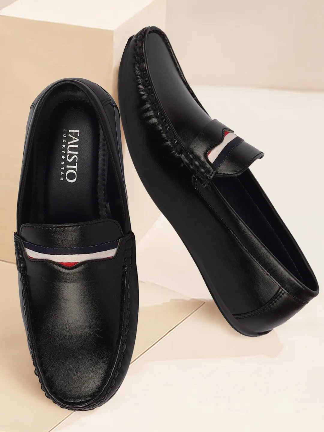 Basics Men Black Colored Stripe Design Casual Slip On Loafers and Moccasin Shoes all