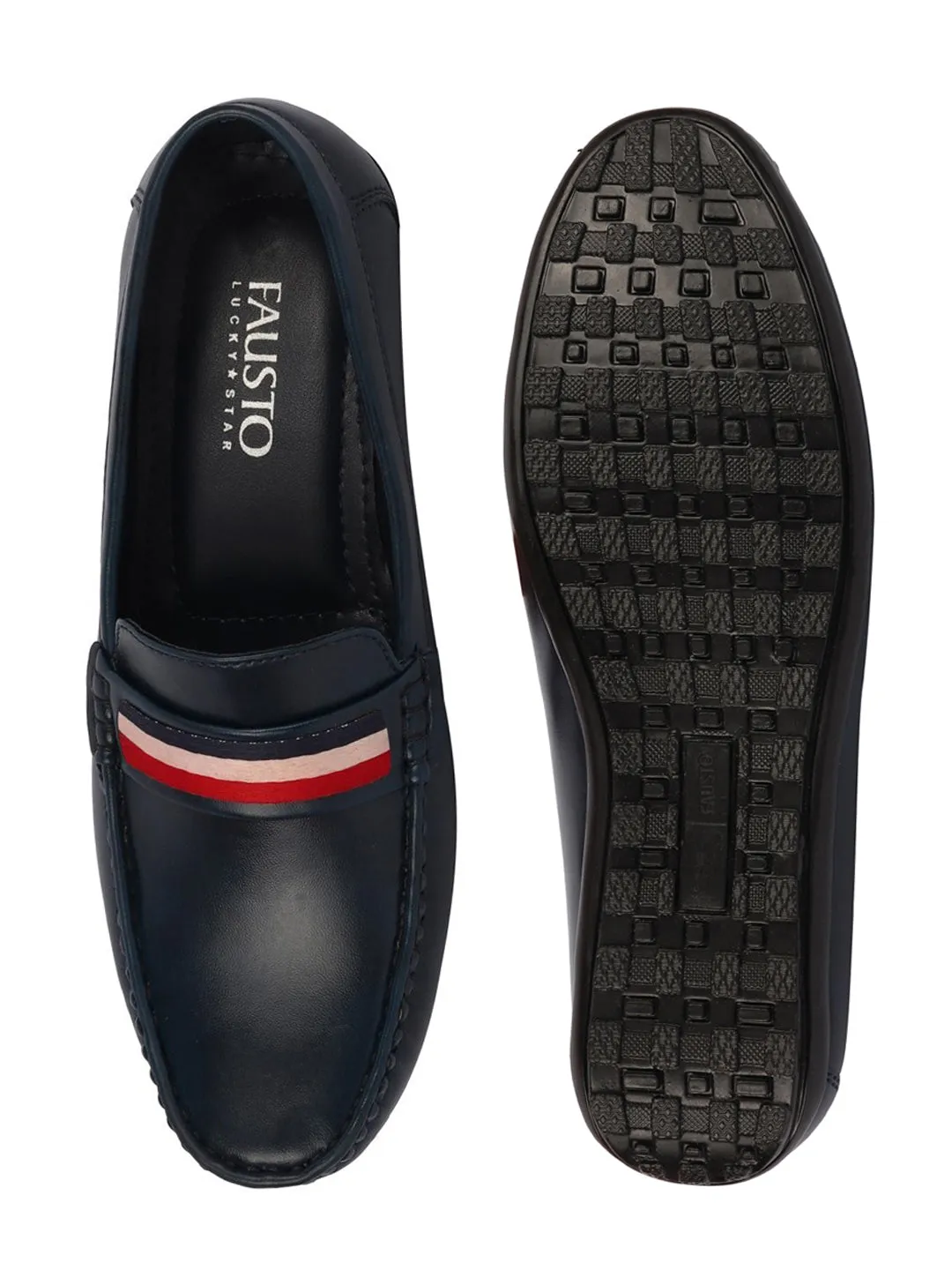 Basics Men Blue Colored Stripe Design Side Stitched Casual Slip On Loafers and Moccasin Shoes