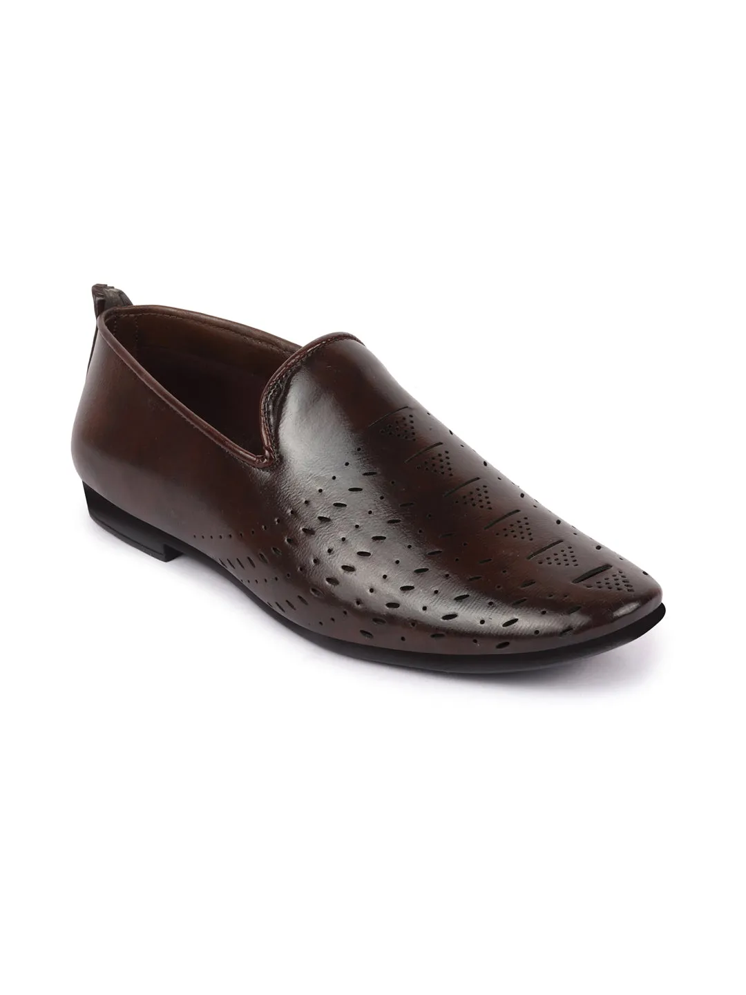 Basics Men Brown Perforated Ethnic Prom Slip On Juttis and Mojaris