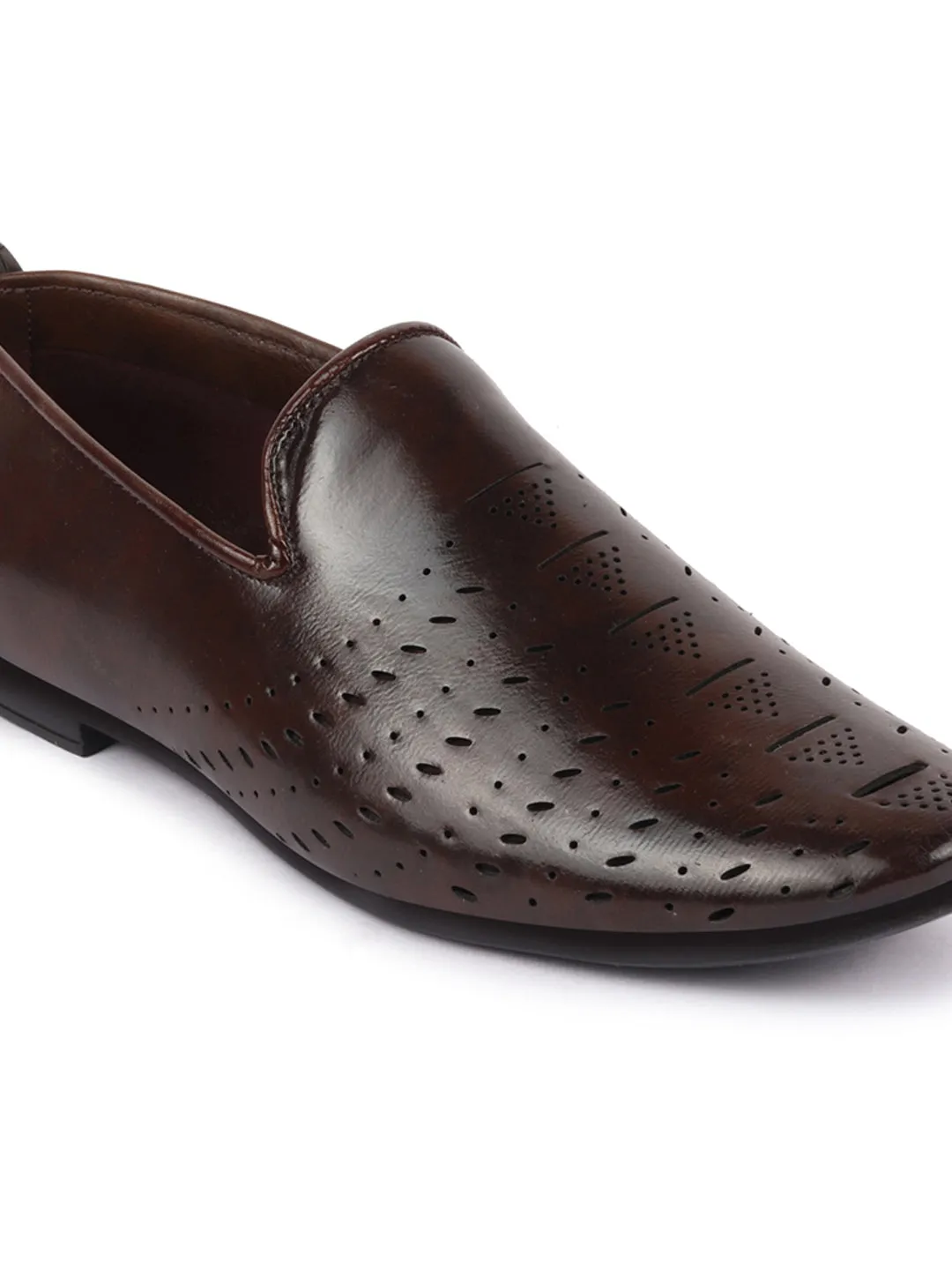 Basics Men Brown Perforated Ethnic Prom Slip On Juttis and Mojaris