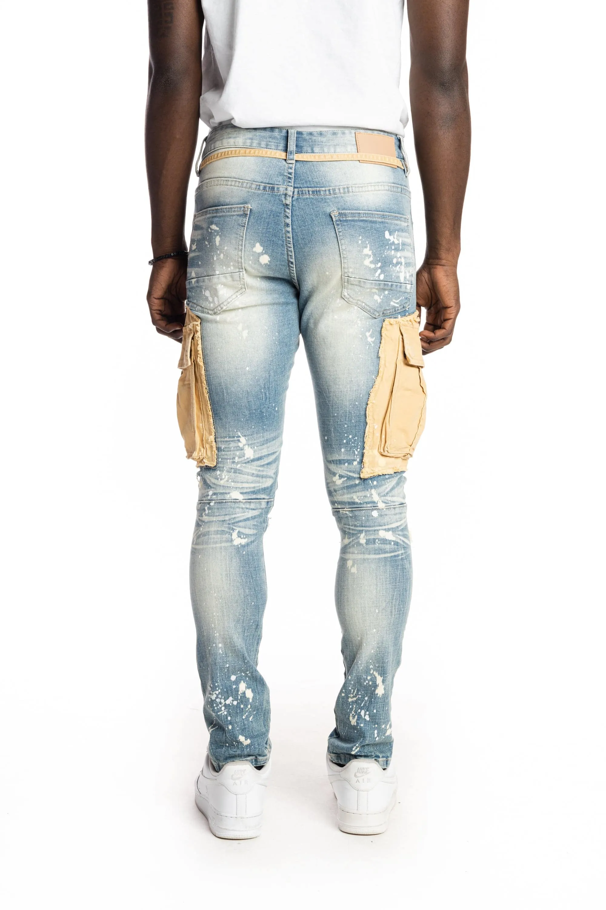 Belted Cargo Fashion Jeans - Brighton Blue