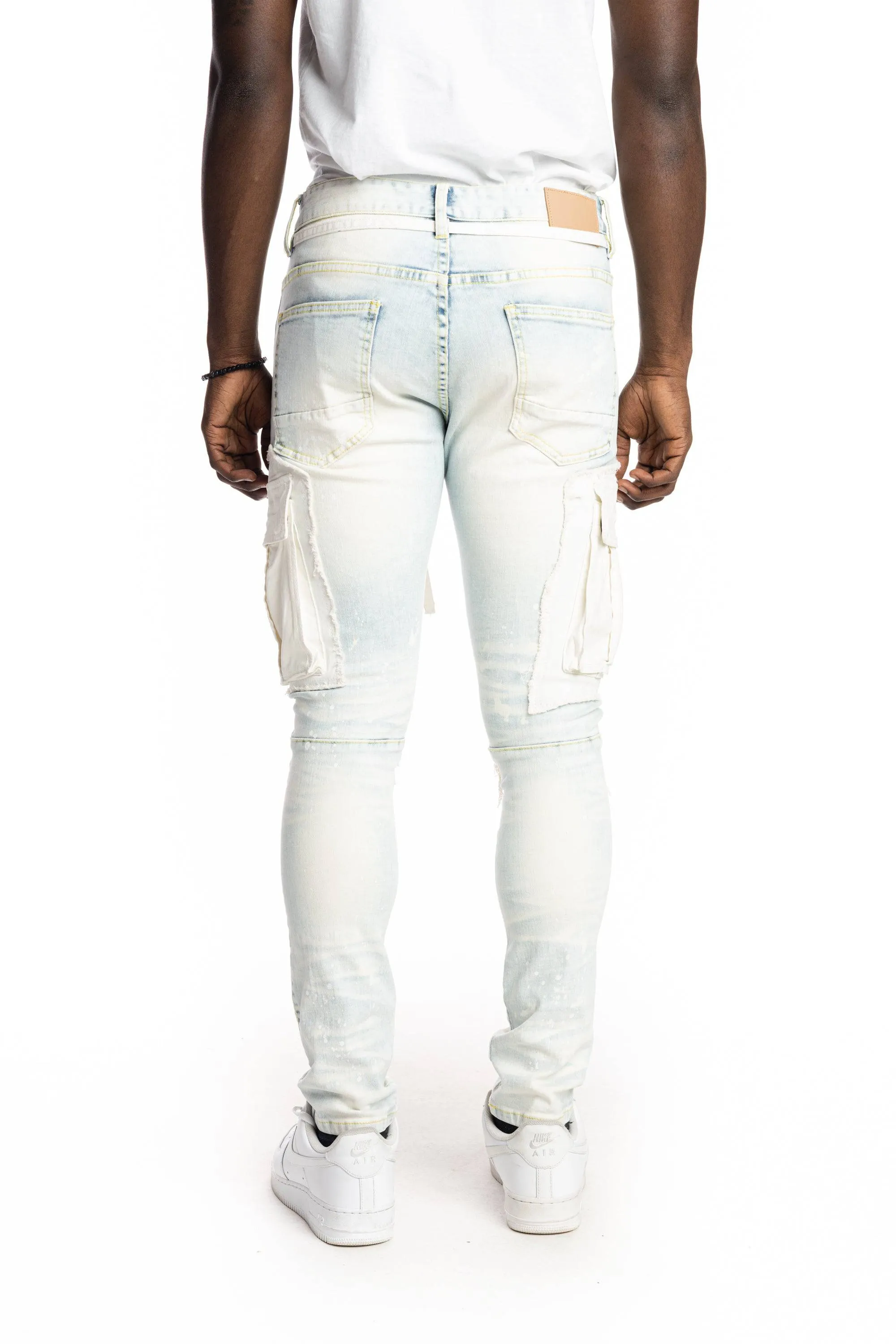 Belted Cargo Fashion Jeans - Plaster Blue