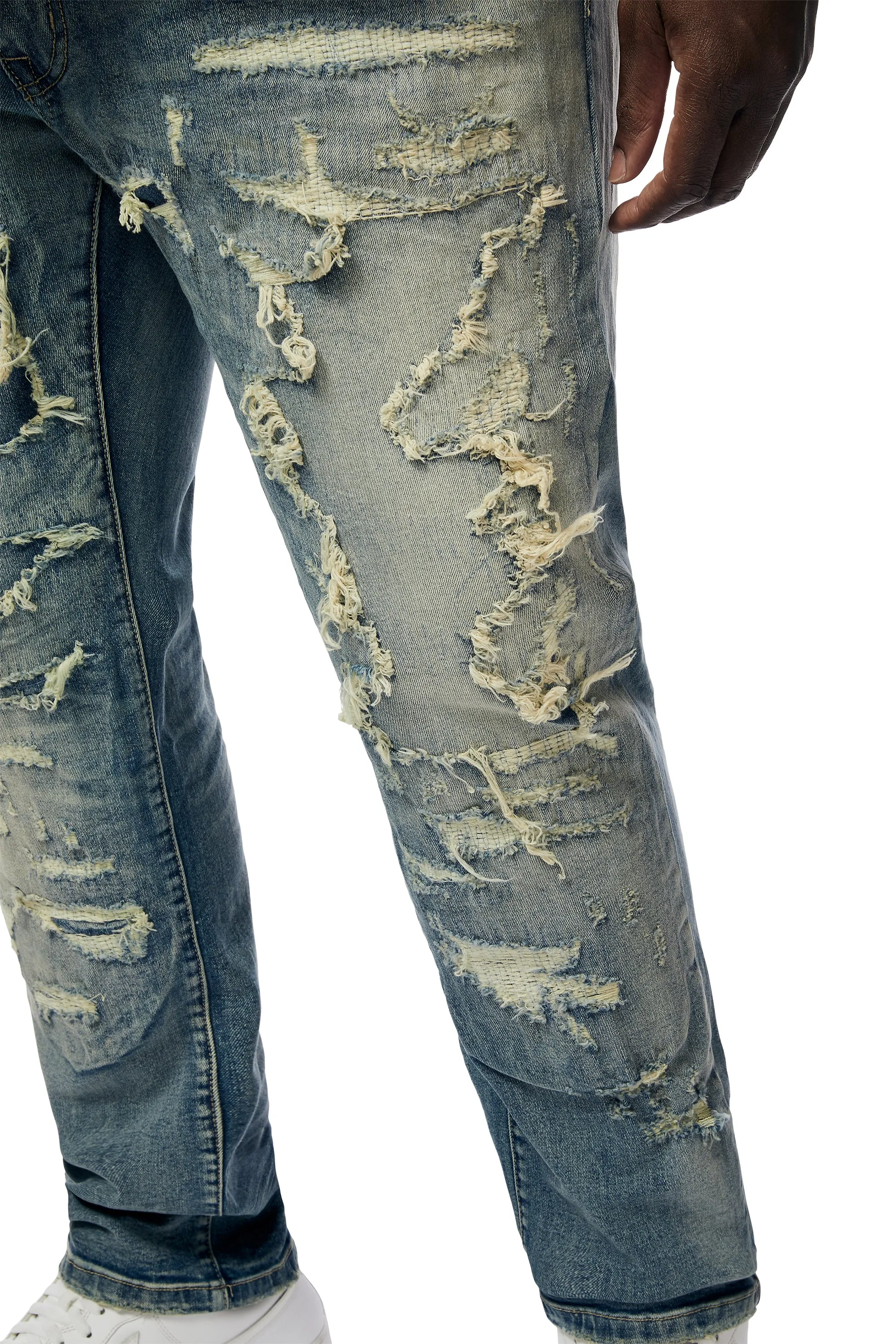 Big And Tall - Heavy Distressed Jeans - Lisbon Blue