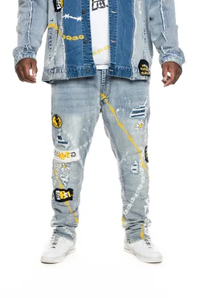 Big and Tall Mixed Media Fashion Jeans - Albany Blue