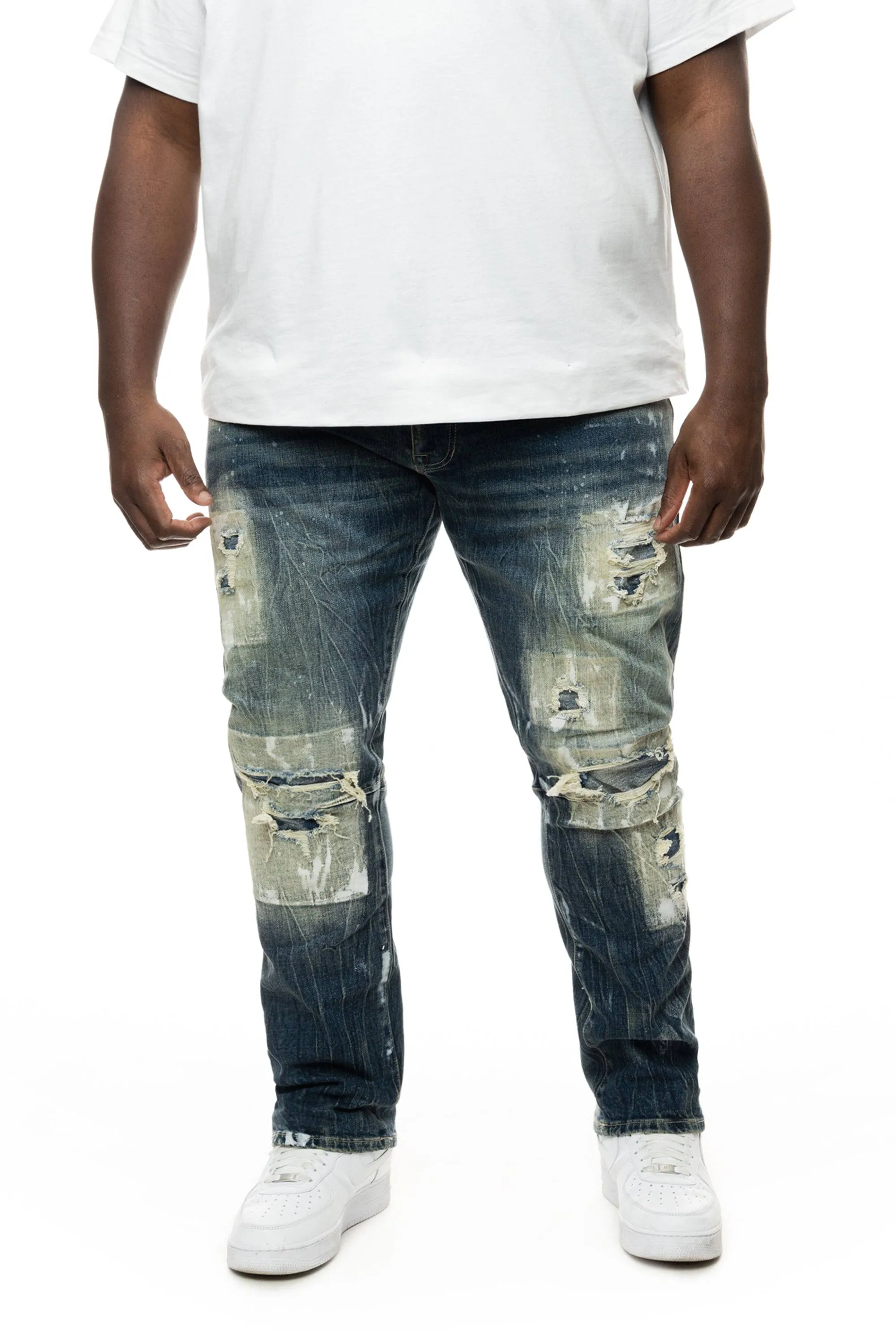 Big and Tall Patch Washed Jeans - Alley Blue