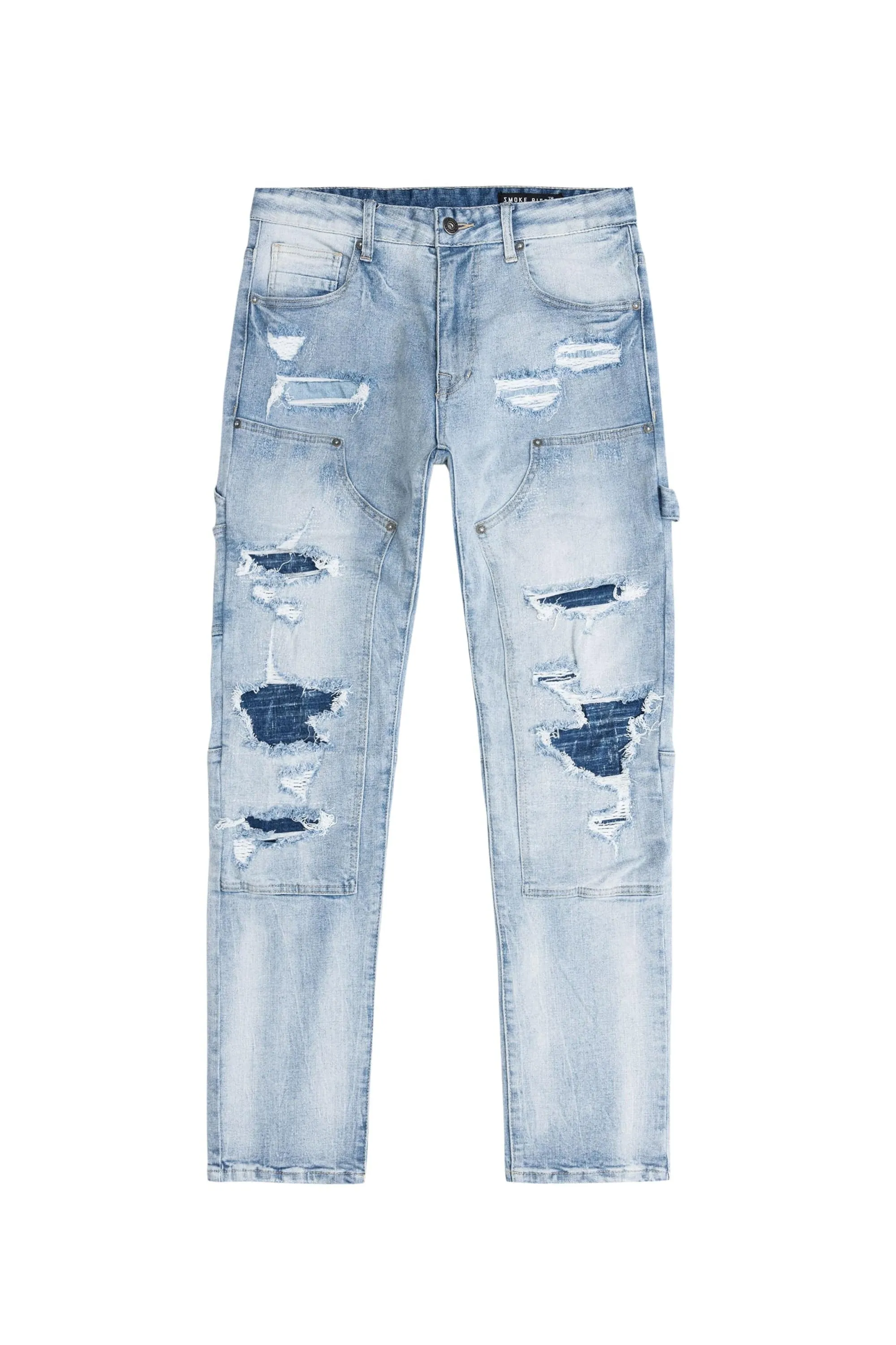 Big and Tall Rip & Repair Double Knee Jeans - Montauk Blue