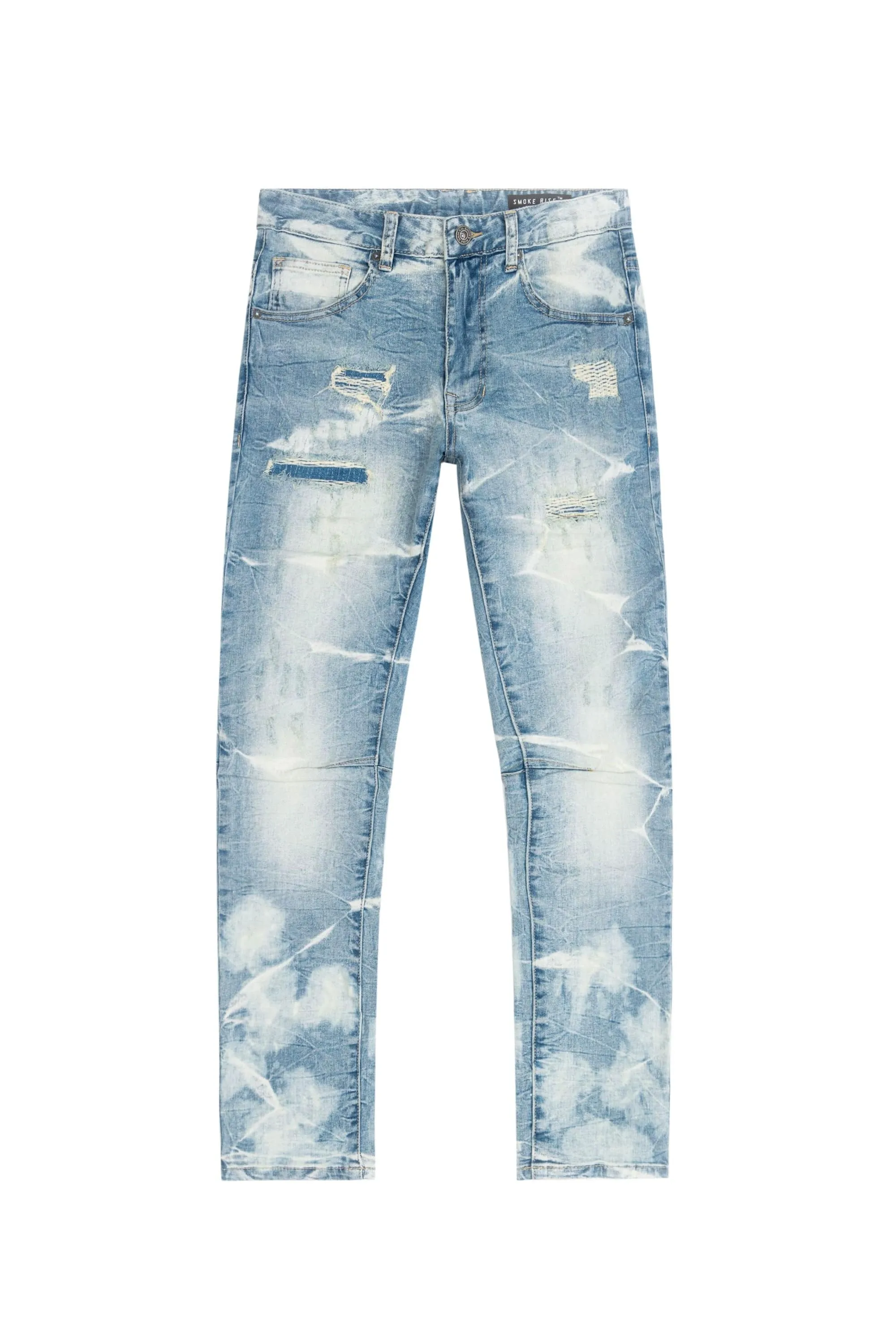 Big and Tall - Rip & Repaired Lightning Washed Denim Jeans - Bergen Blue