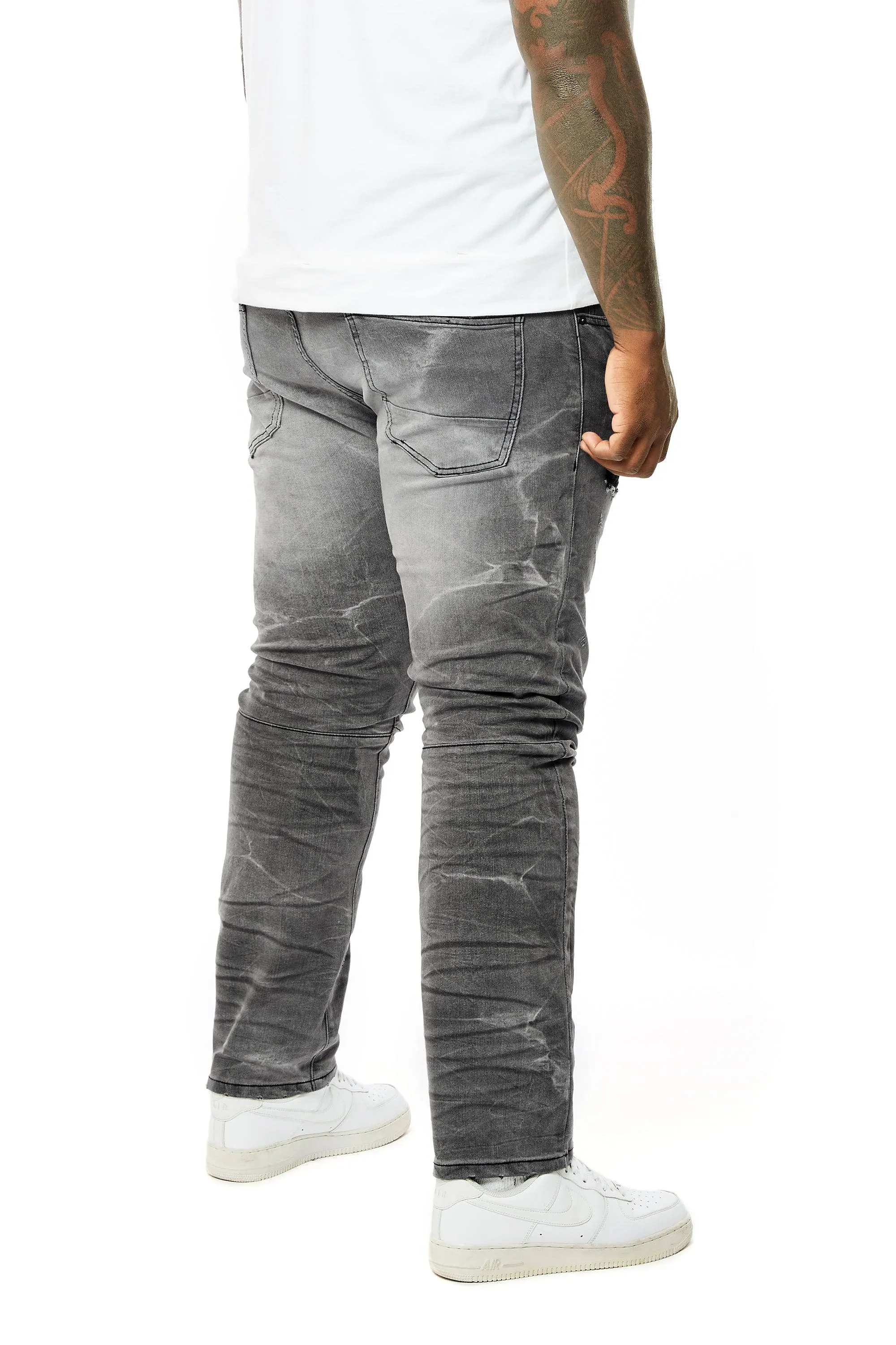 Big and Tall - Rip & Repaired Lightning Washed Denim Jeans - Lightning Black