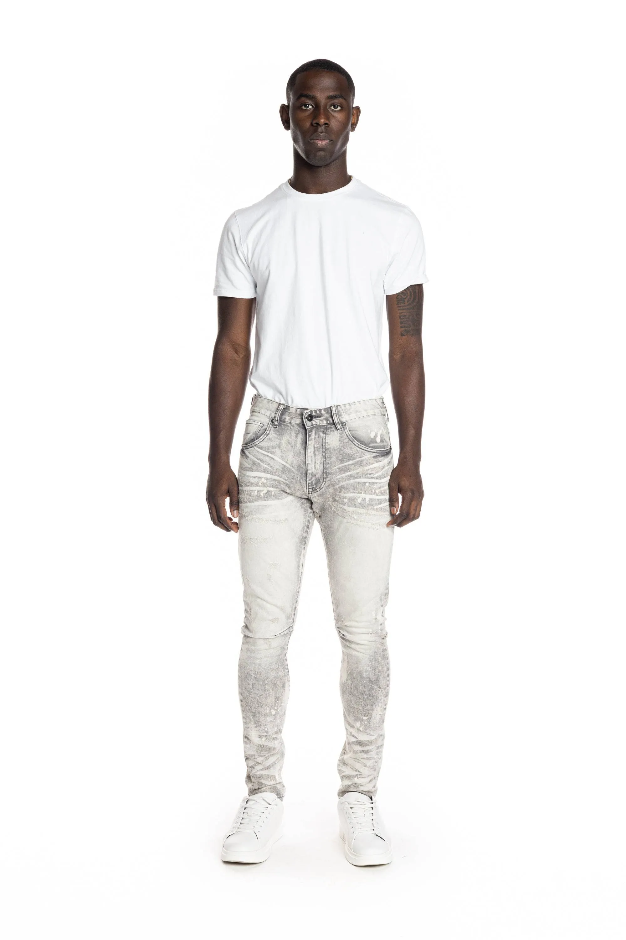 Bleached Detail Semi Basic Jeans - Frost Grey