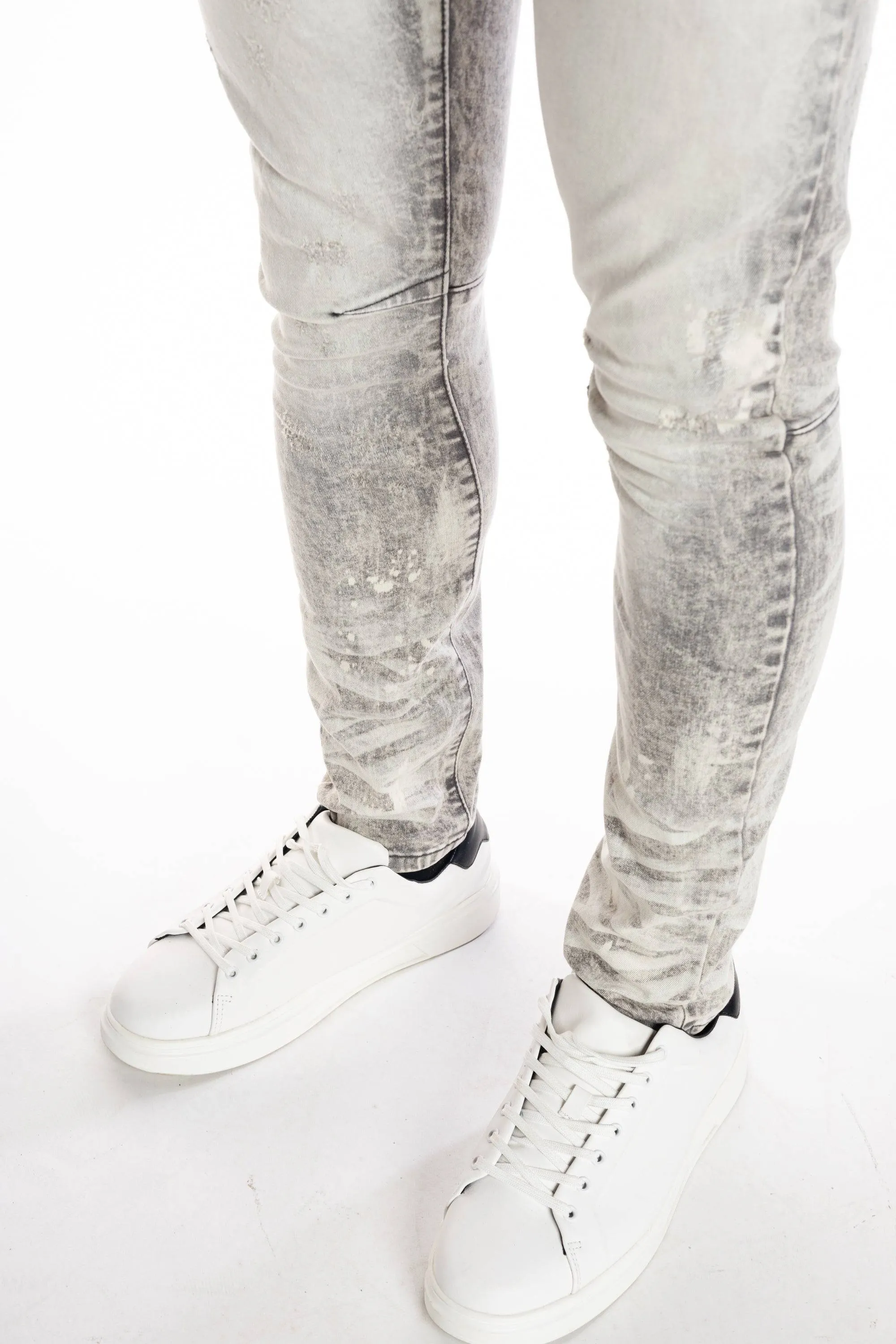 Bleached Detail Semi Basic Jeans - Frost Grey