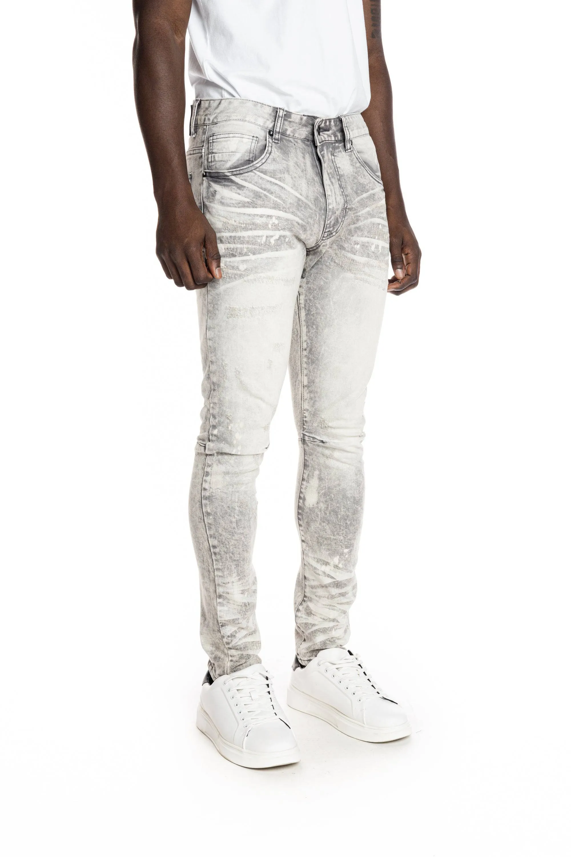 Bleached Detail Semi Basic Jeans - Frost Grey