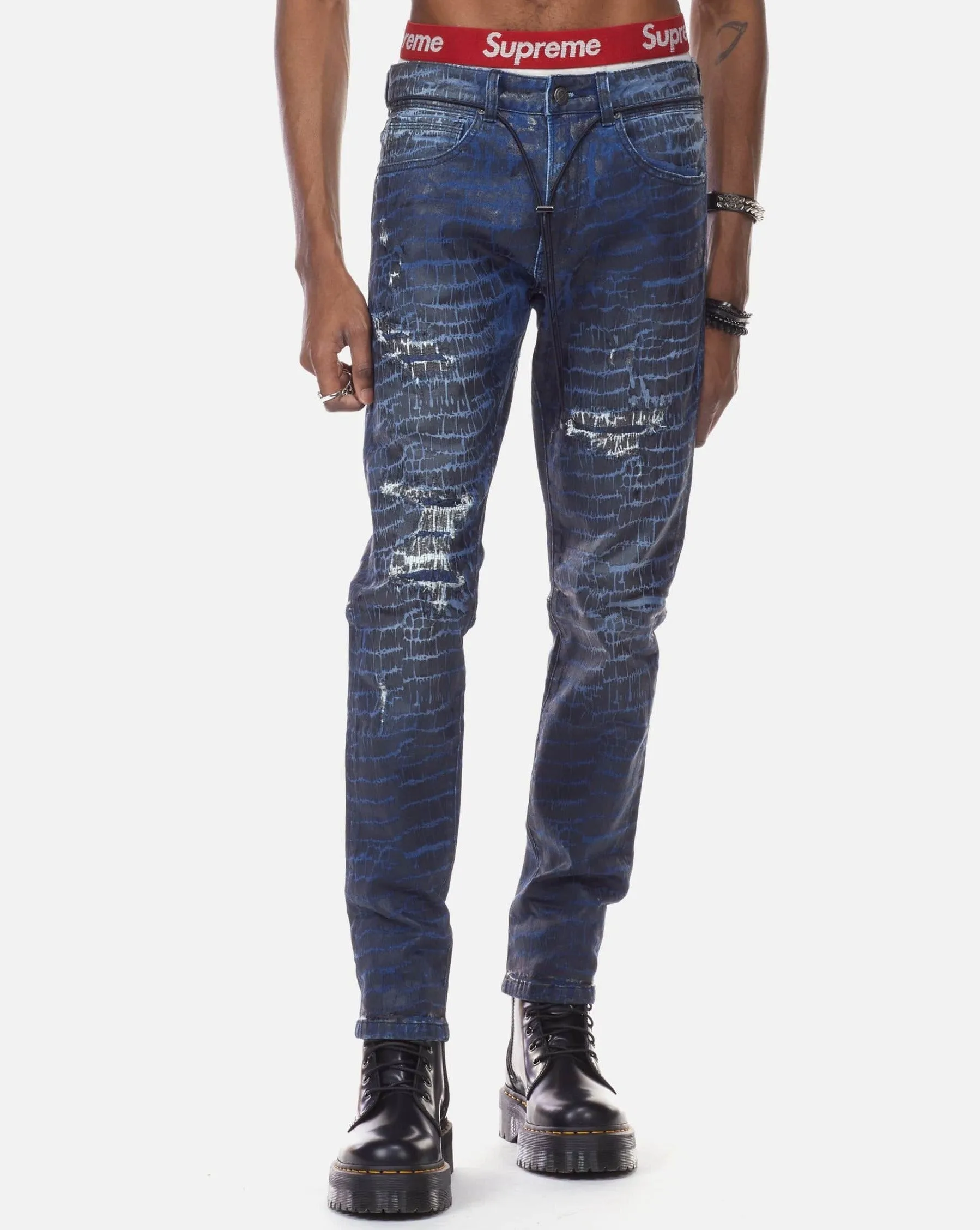 Bleunoir Crocodile Print Jeans - Black Smoke