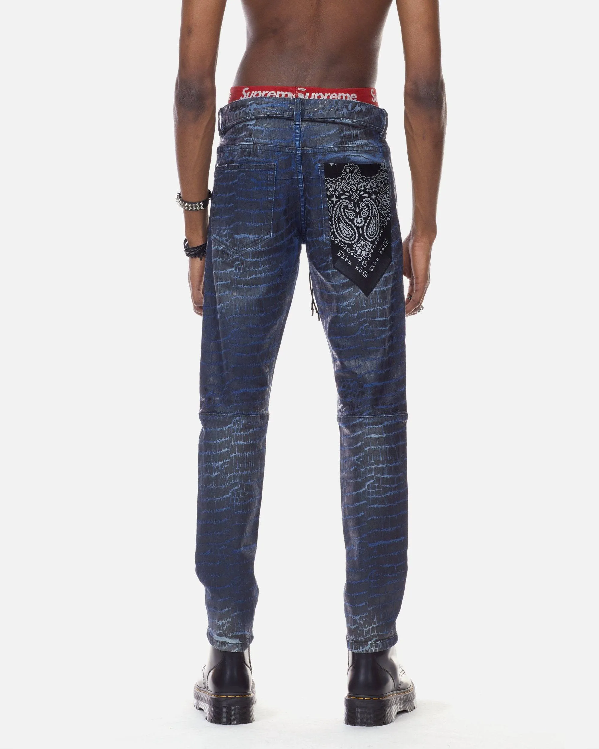 Bleunoir Crocodile Print Jeans - Black Smoke