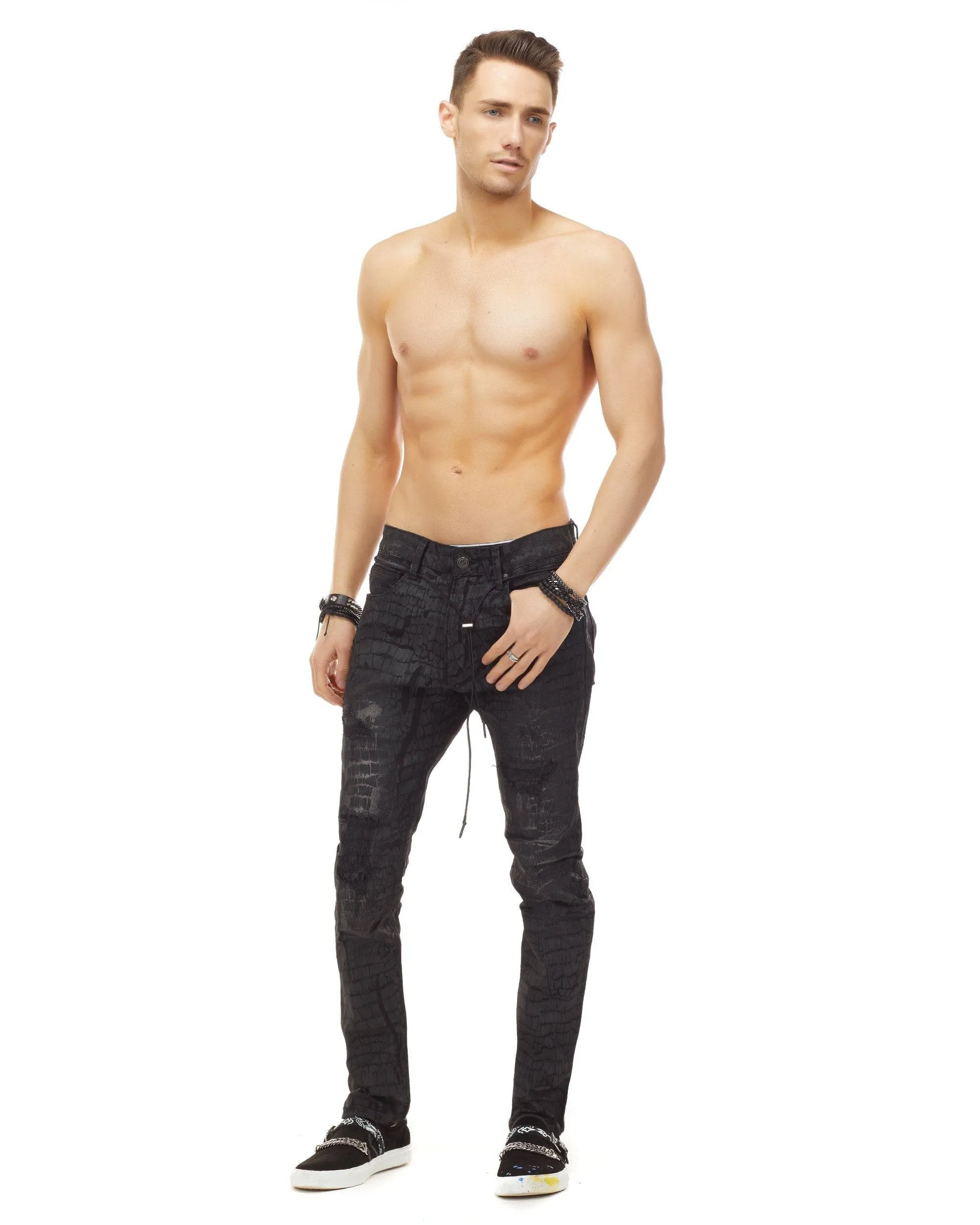 Bleunoir Crocodile Print Jeans - Black