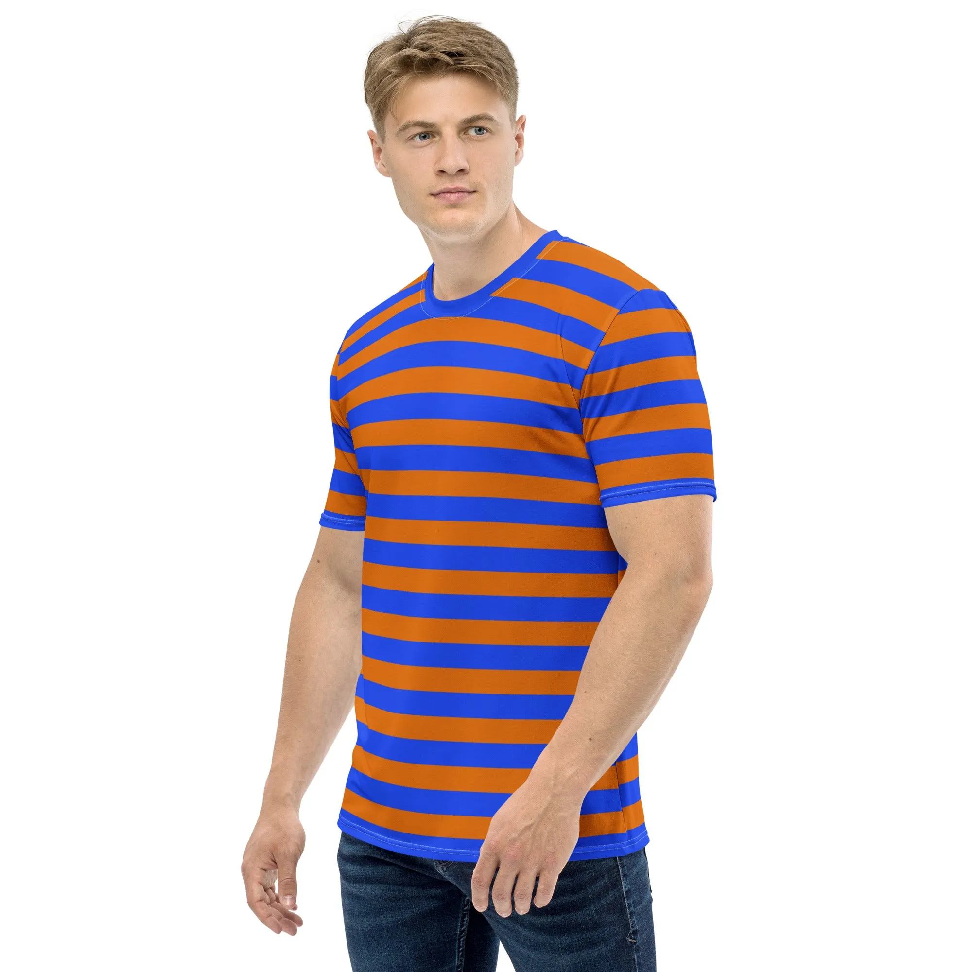 Blue Orange Striped T-shirt For Man