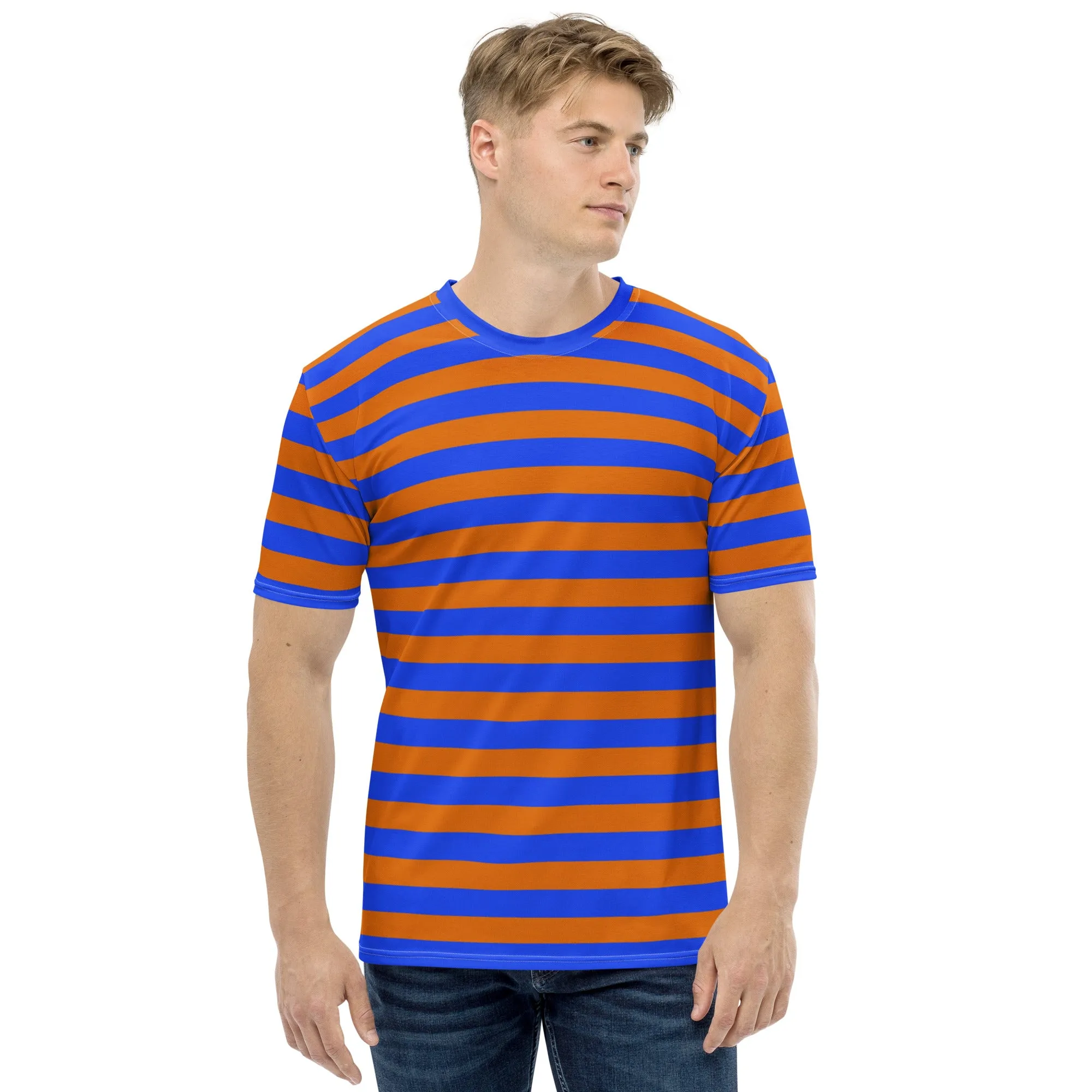 Blue Orange Striped T-shirt For Man