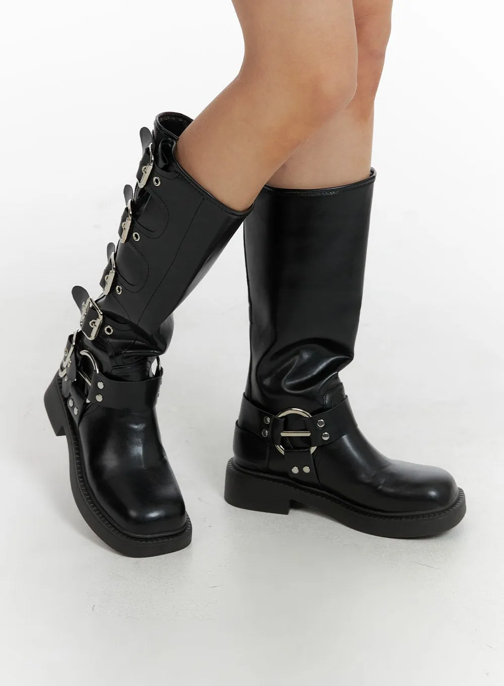 Buckle Faux Leather Boots CF428