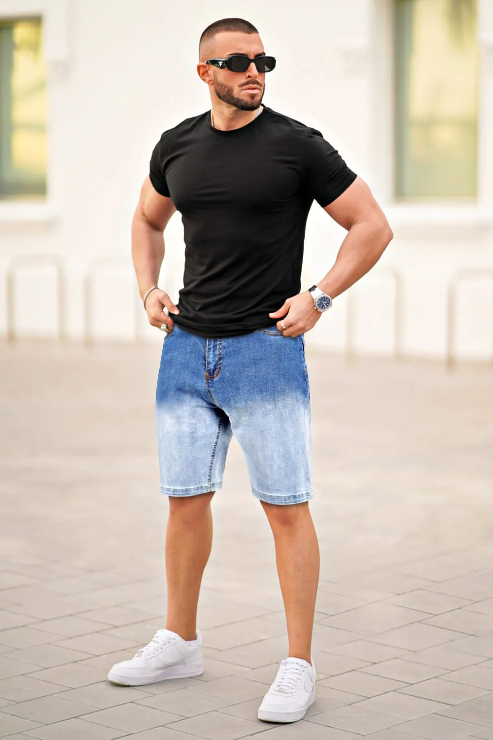 Buy $80 Free Shipping Men's Denim Short - Gradient Color