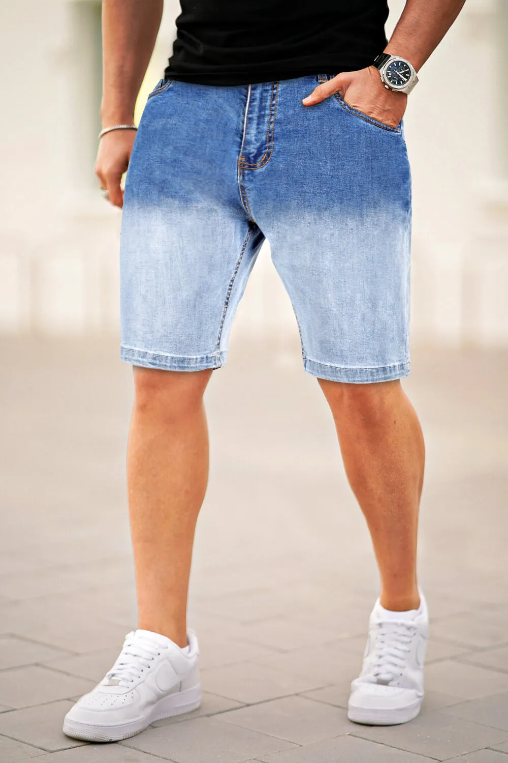 Buy $80 Free Shipping Men's Denim Short - Gradient Color