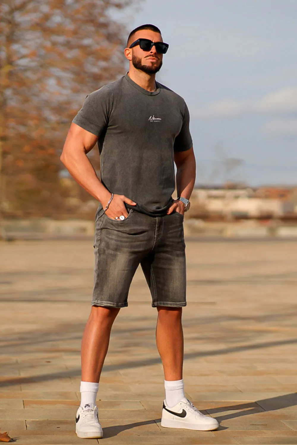 Buy $80 Free Shipping Men's Gray Denim Short