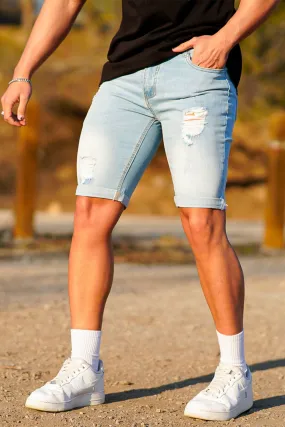 Buy $80 Free Shipping Men's Light Blue Ripped Short