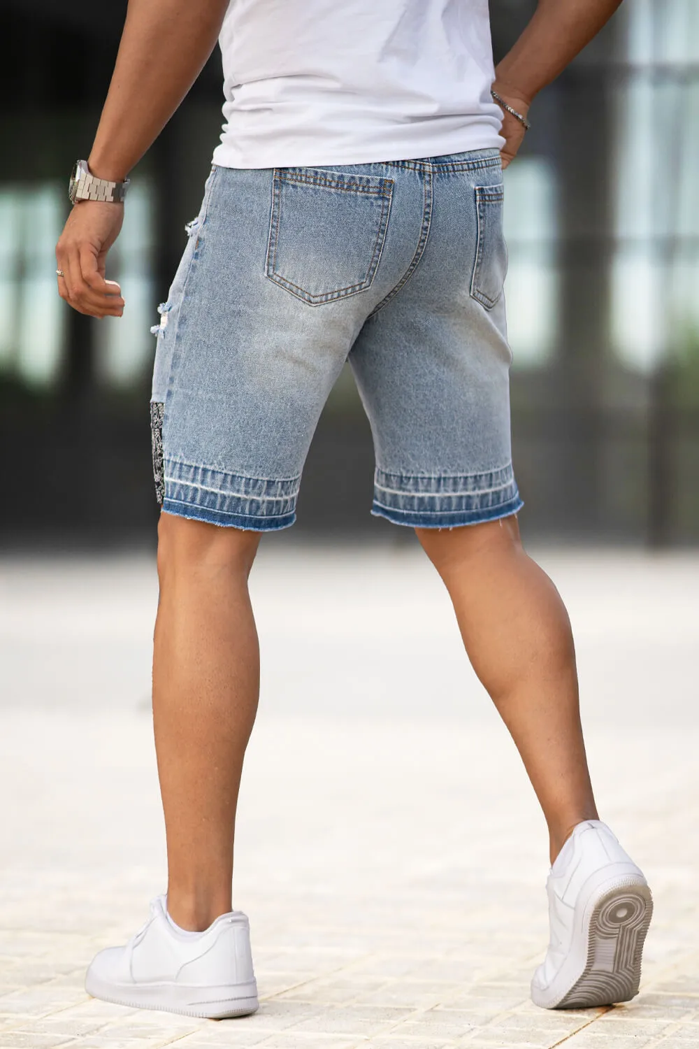 Buy $80 Free Shipping Men's Ripped Denim Short - Light Blue