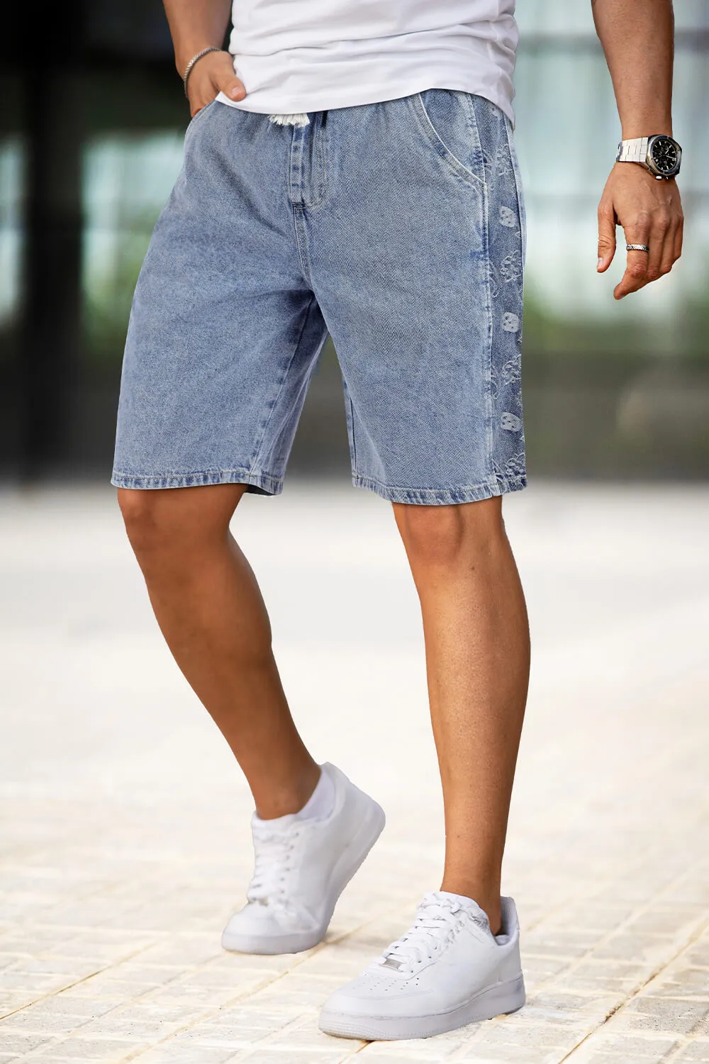 Buy $80 Free Shipping Men's Stretch Denim Short - Light Blue