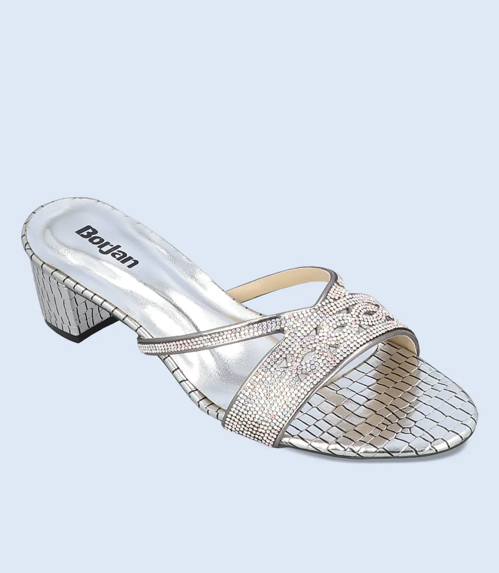 BW9645-SILVER-Women Formal Slipper Heels