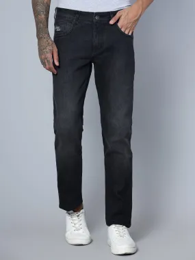 Cantabil Black Solid Cotton Denim Flat Front Mid Rise Full Length Regular Fit Casual Jeans For Men