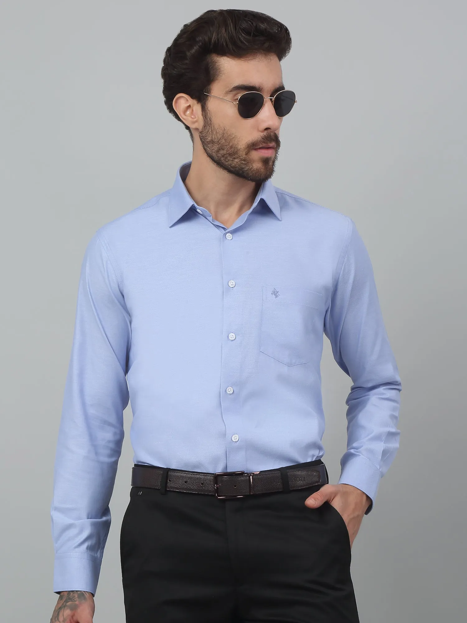 Cantabil Blue Self Design Full Sleeve Formal Shirt For Men