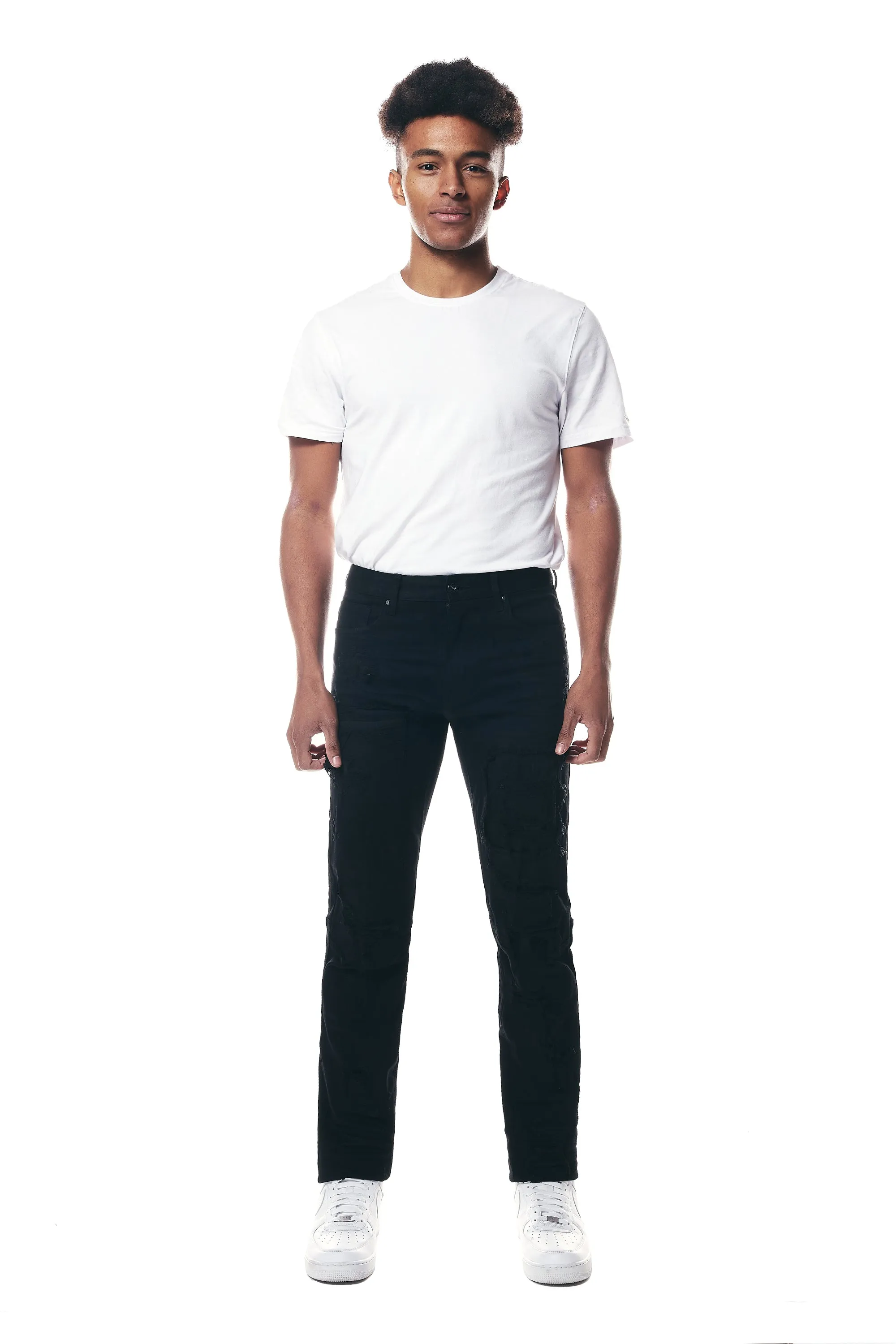 Distressed Rip & Repair Easy Slim Denim Jeans - Jet Black