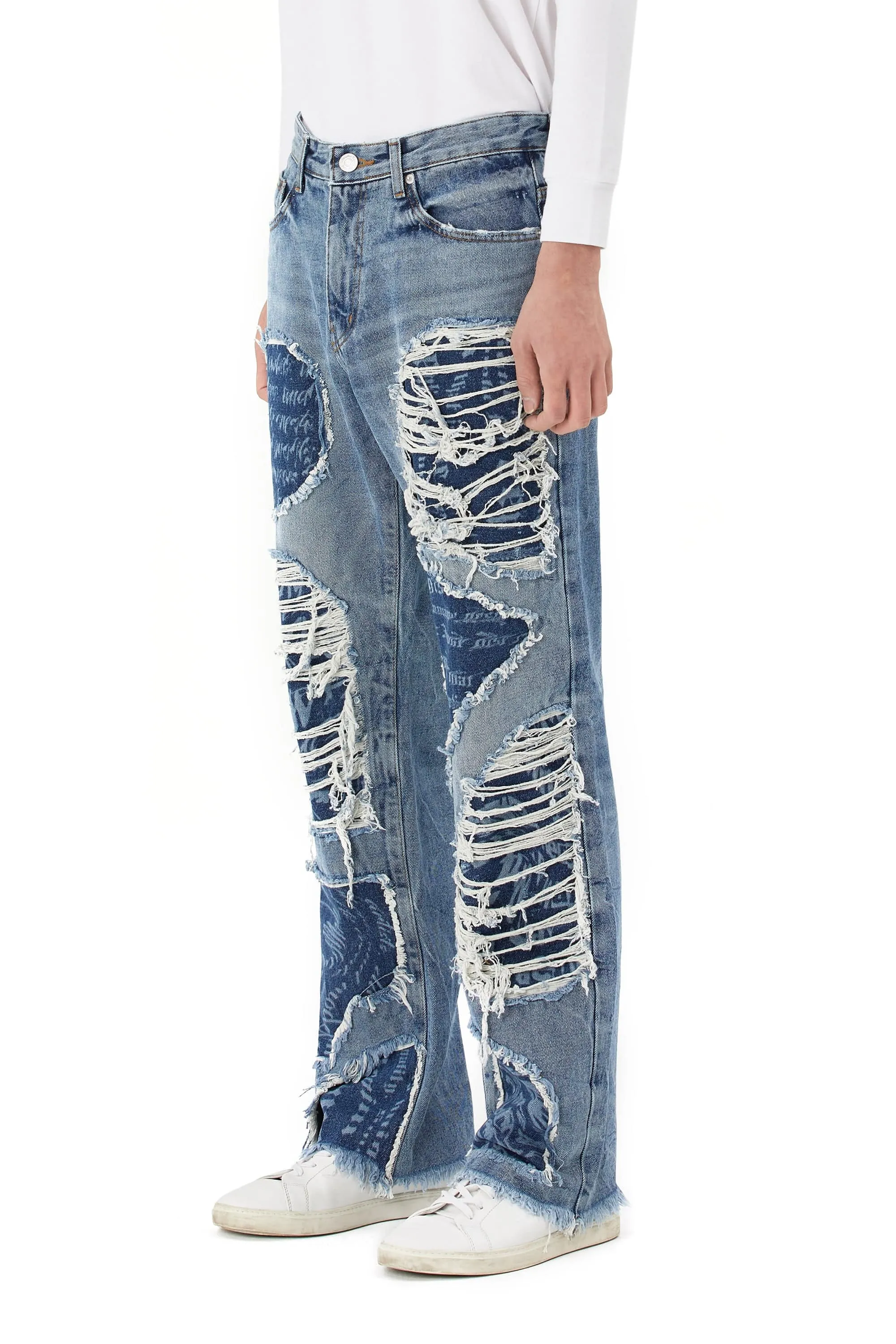 Doodling Cut Denim Pants - Intense Blue