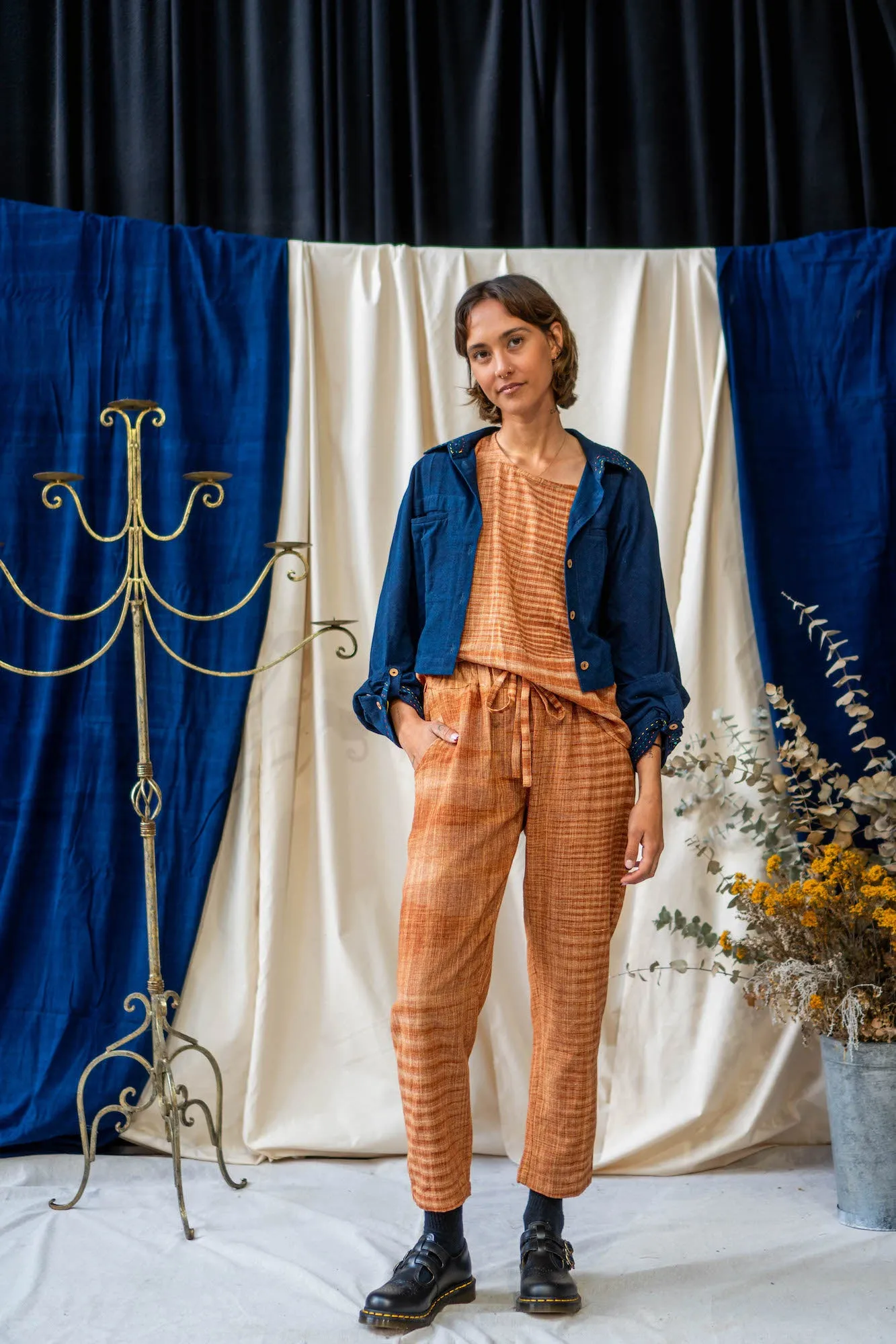 Drawstring Pants - Rust Mixed Weave Khadi