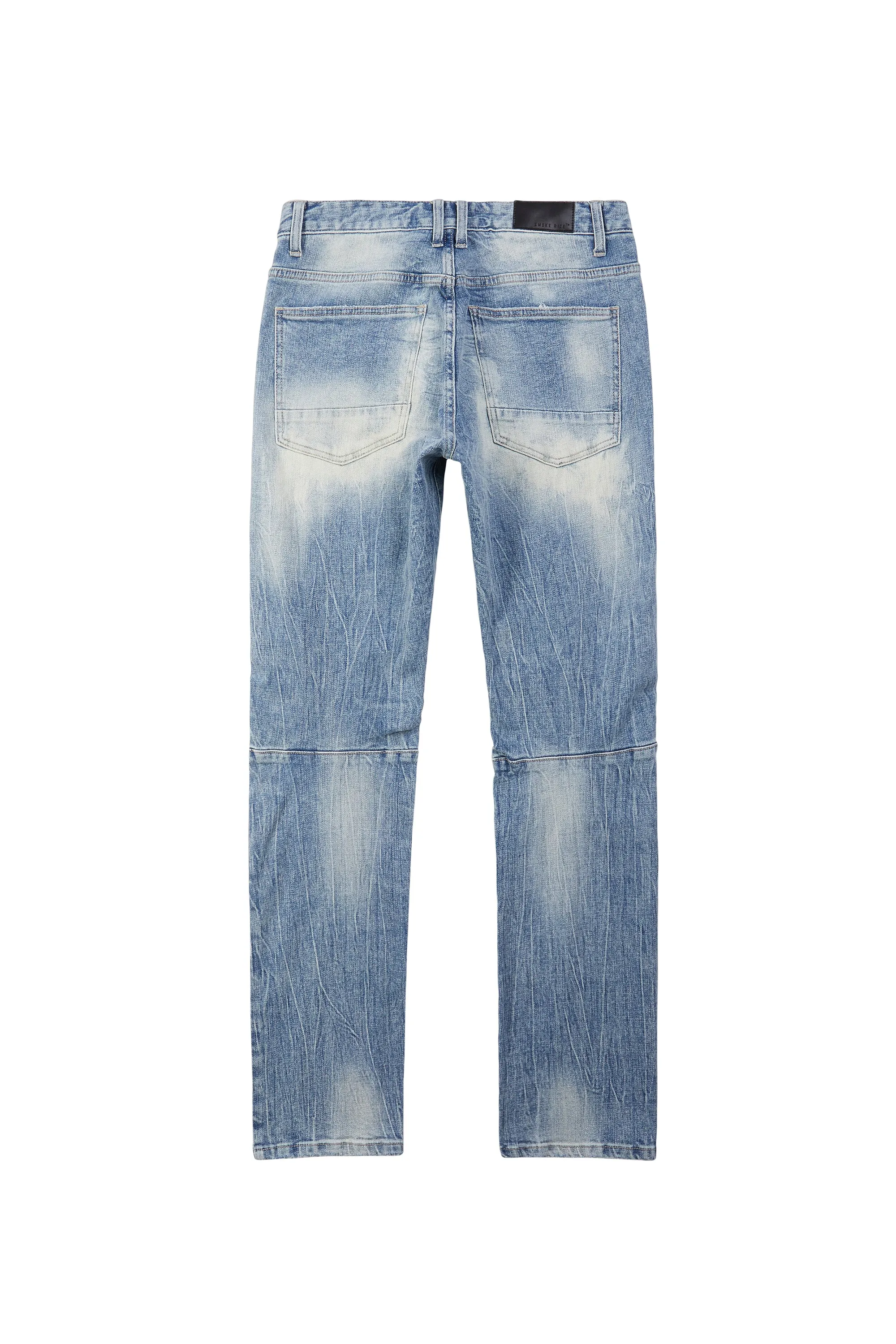 Embroidered Plaid Backed Denim Jeans - Lowell Blue