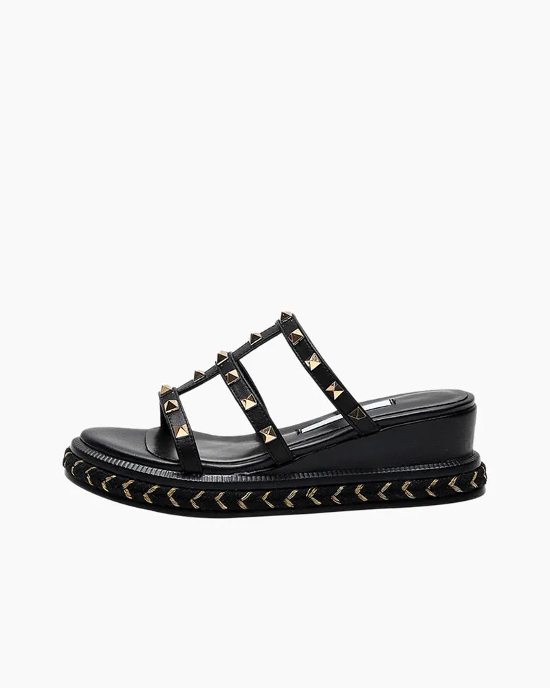 Espadrille Wedges Slides Rivets Sandals