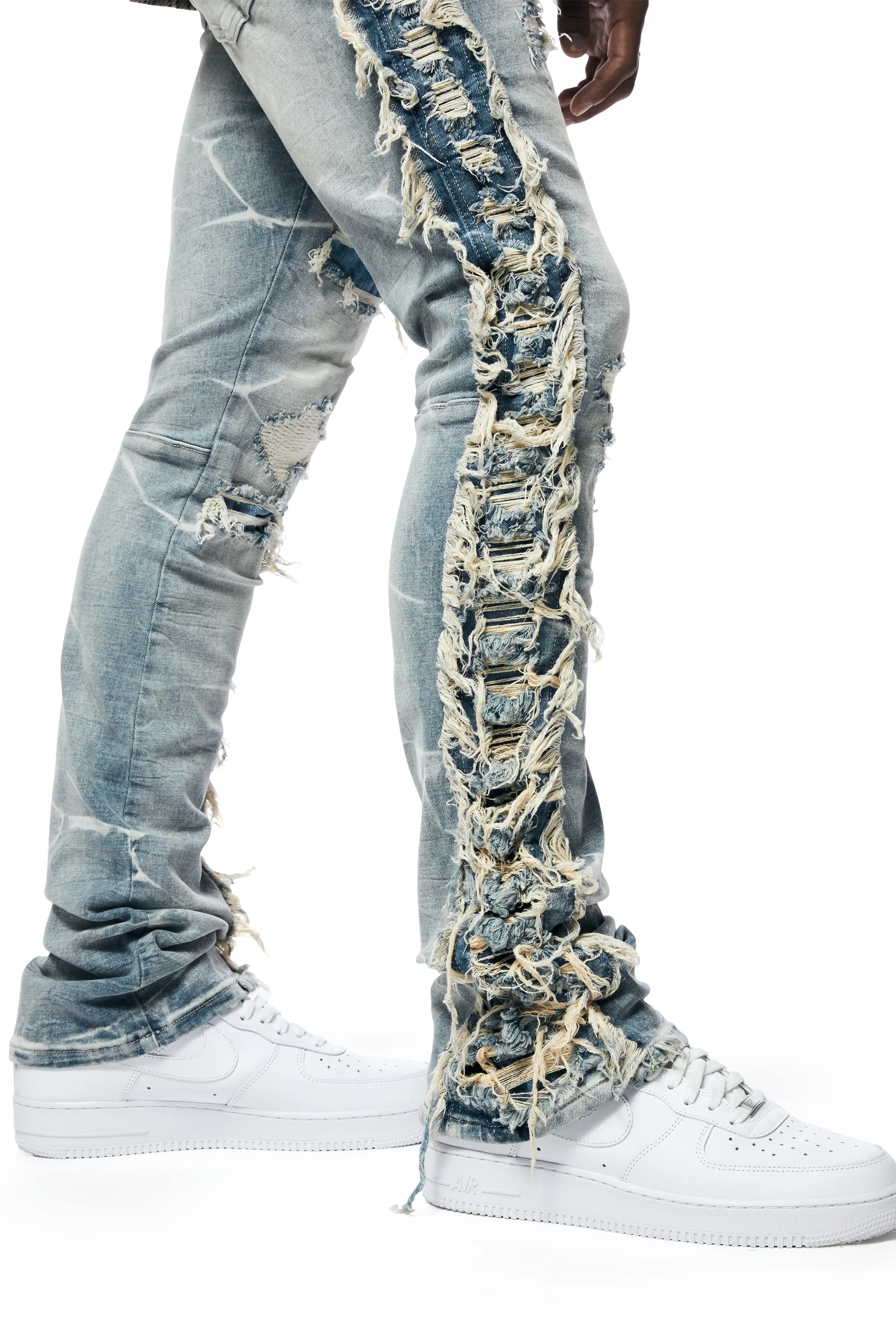 Frayed Stacked Denim Jeans - Bergen Blue