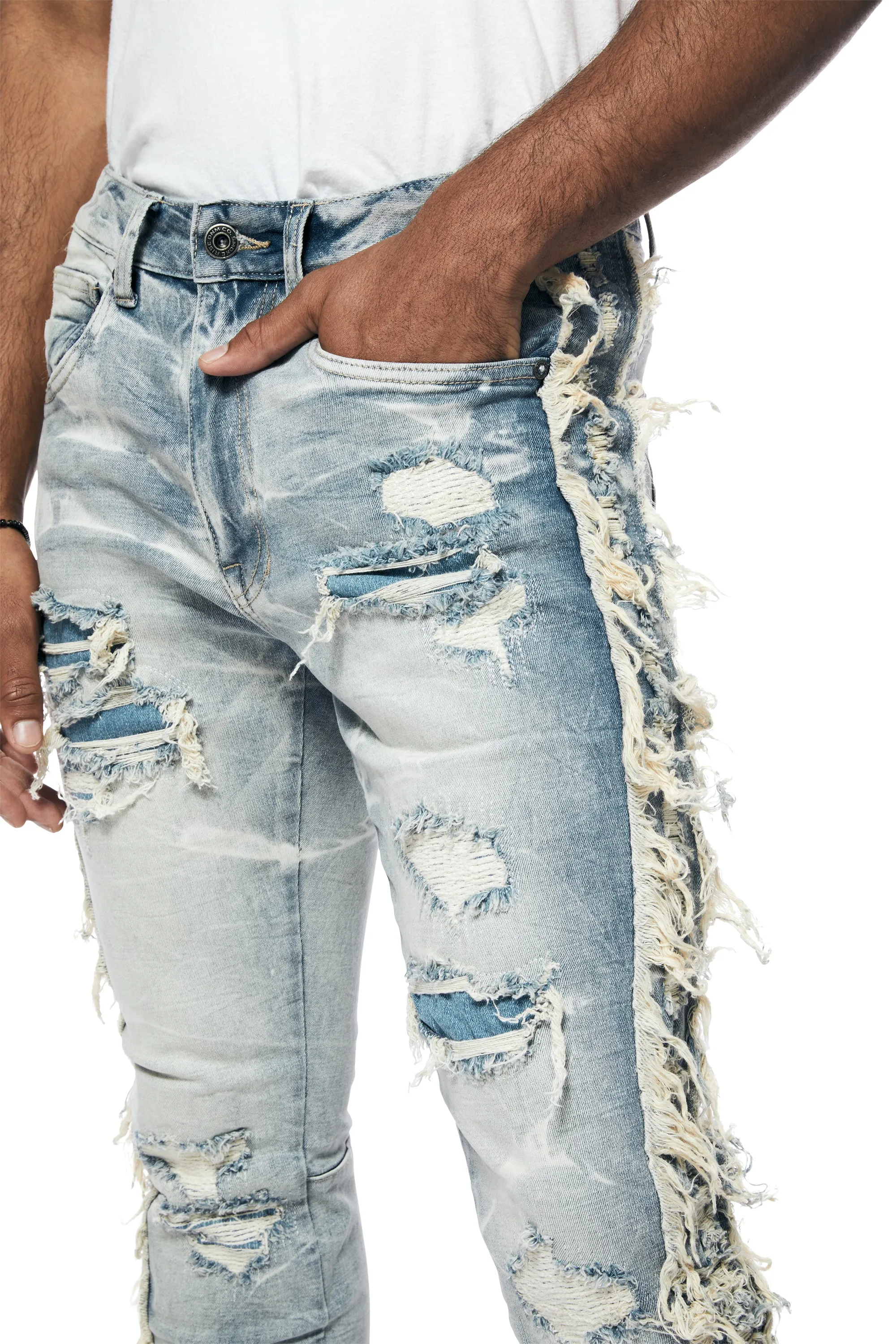 Frayed Stacked Denim Jeans - Bergen Blue